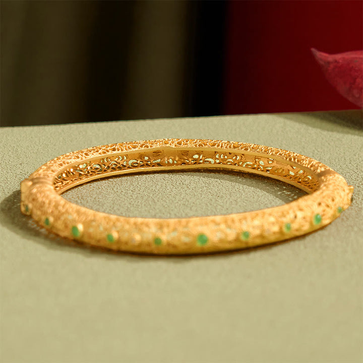 Braccialetto della ricchezza in oro placcato rame con Buddha Stones e design in filigrana cava