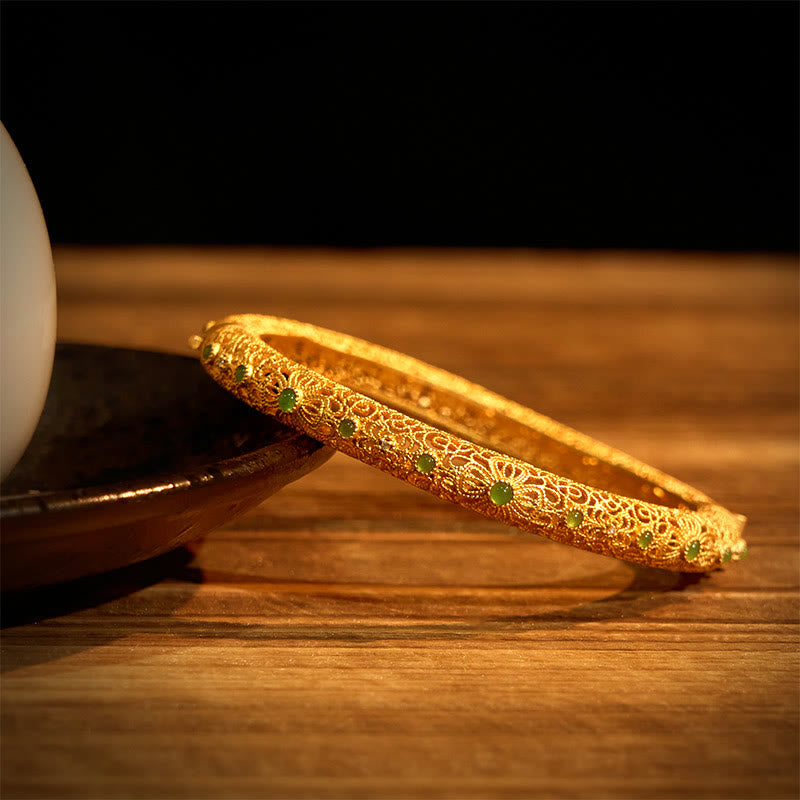 Braccialetto della ricchezza in oro placcato rame con Buddha Stones e design in filigrana cava