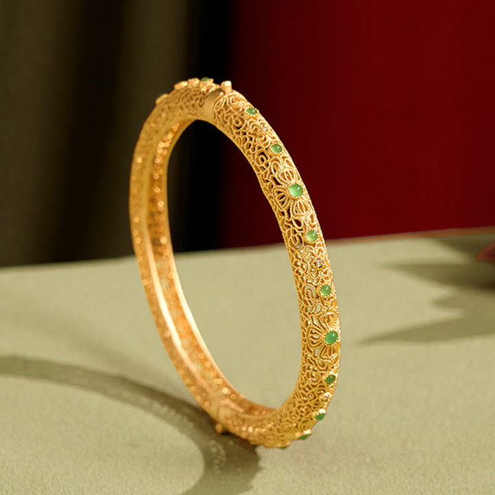 Braccialetto della ricchezza in oro placcato rame con Buddha Stones e design in filigrana cava