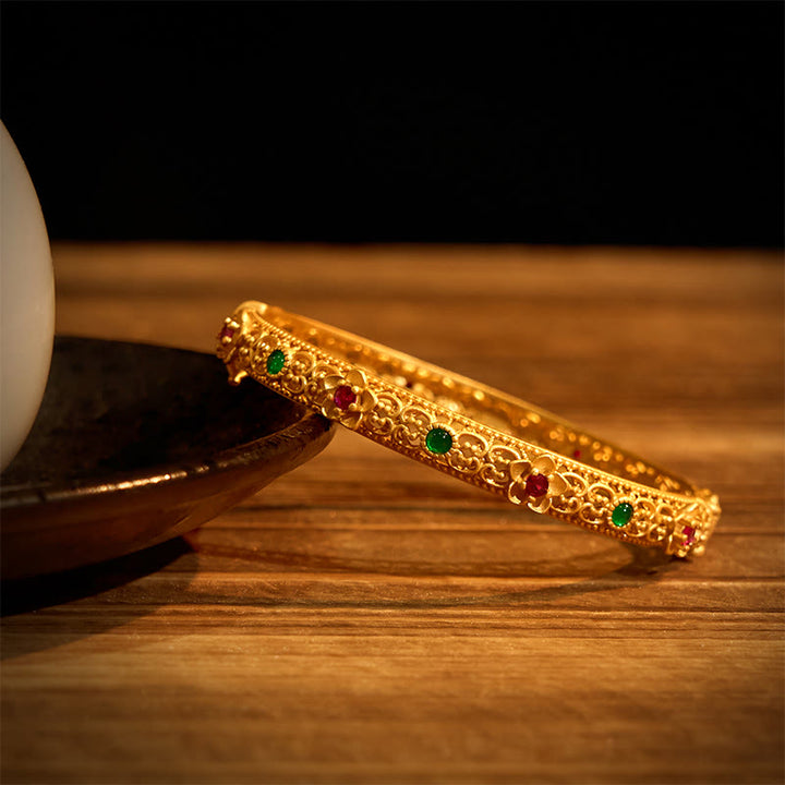 Braccialetto portafortuna con fiore placcato oro e rame, design cavo , Buddha Stones