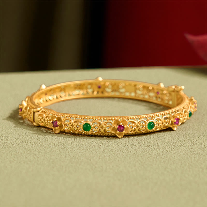 Braccialetto portafortuna con fiore placcato oro e rame, design cavo , Buddha Stones