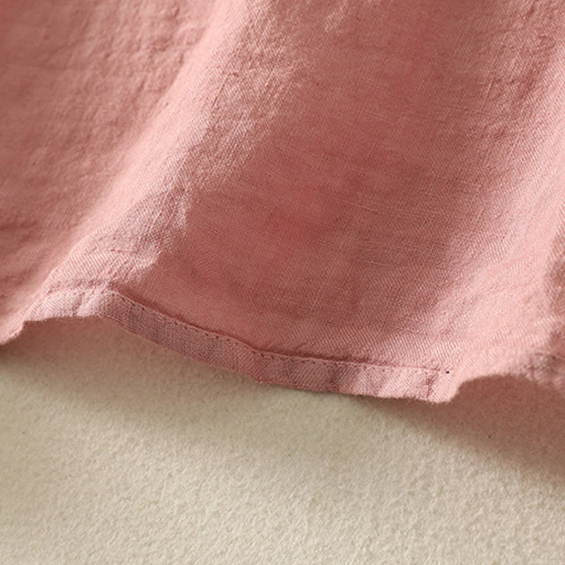 Camicia da donna in cotone e lino con maniche corte, tinta unita, estiva, bottoni rossi , Buddha Stones - image 12