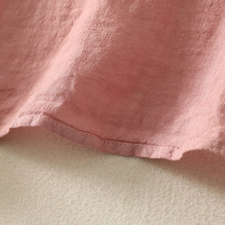 Camicia da donna in cotone e lino con maniche corte, tinta unita, estiva, bottoni rossi , Buddha Stones - image 12