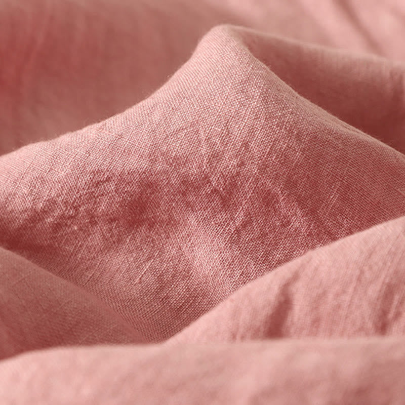 Camicia da donna in cotone e lino con maniche corte, tinta unita, estiva, bottoni rossi , Buddha Stones - image 9