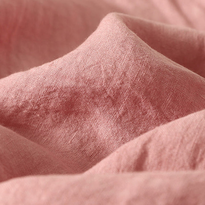 Camicia da donna in cotone e lino con maniche corte, tinta unita, estiva, bottoni rossi , Buddha Stones - image 9