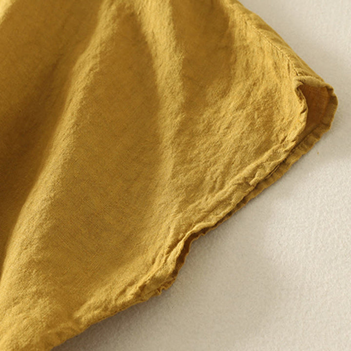 Camicia da donna in cotone e lino con maniche corte, tinta unita, estiva, bottoni rossi , Buddha Stones - image 17