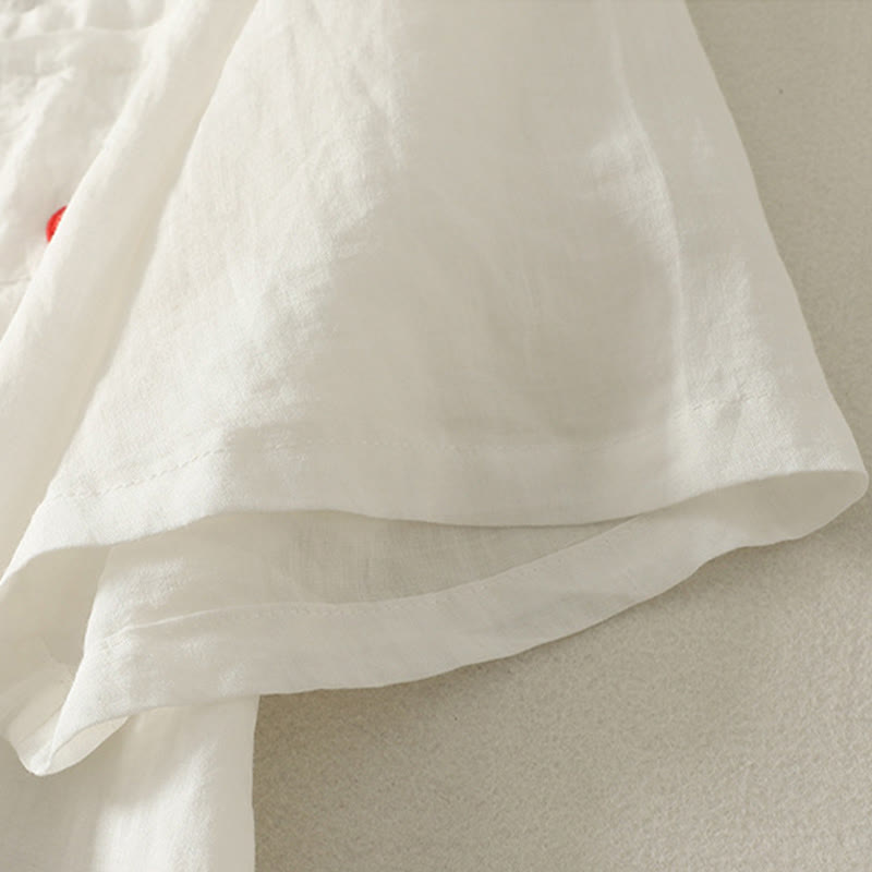 Maglietta casual da donna in cotone e lino con ricamo Buddha Stones e cuore rosso a maniche corte - image 8