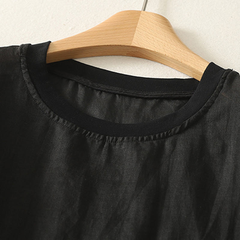 Maglietta casual da donna in cotone e lino con ricamo Buddha Stones e cuore rosso a maniche corte - image 14