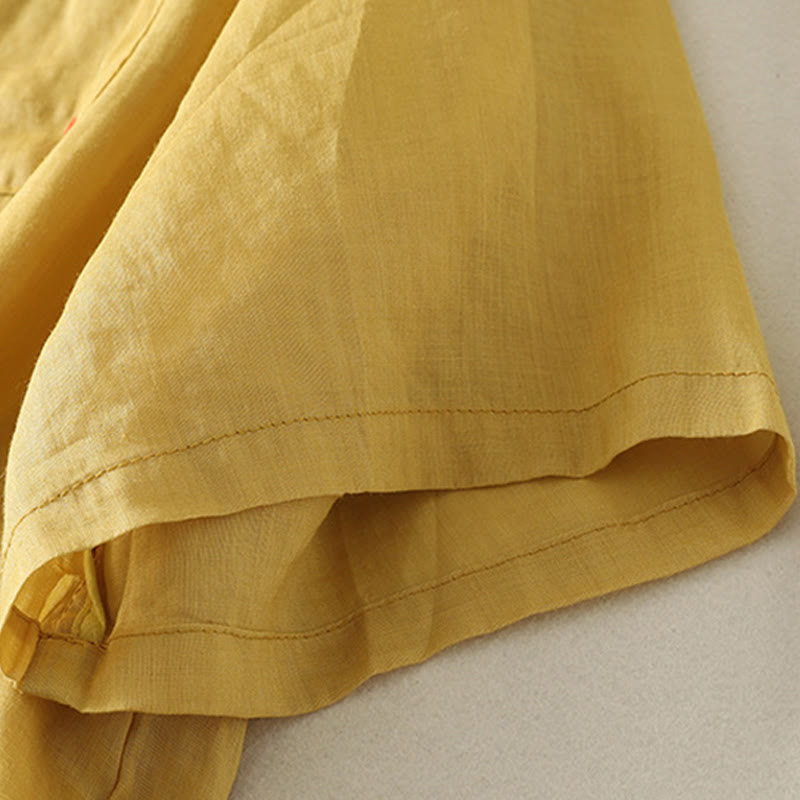 Maglietta casual da donna in cotone e lino con ricamo Buddha Stones e cuore rosso a maniche corte - image 12