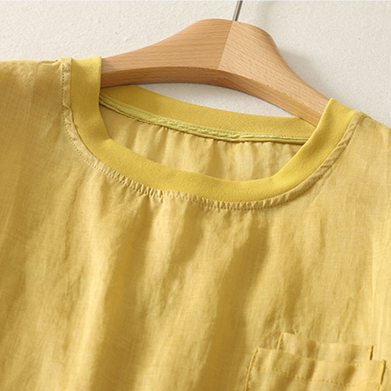 Maglietta casual da donna in cotone e lino con ricamo Buddha Stones e cuore rosso a maniche corte - image 10