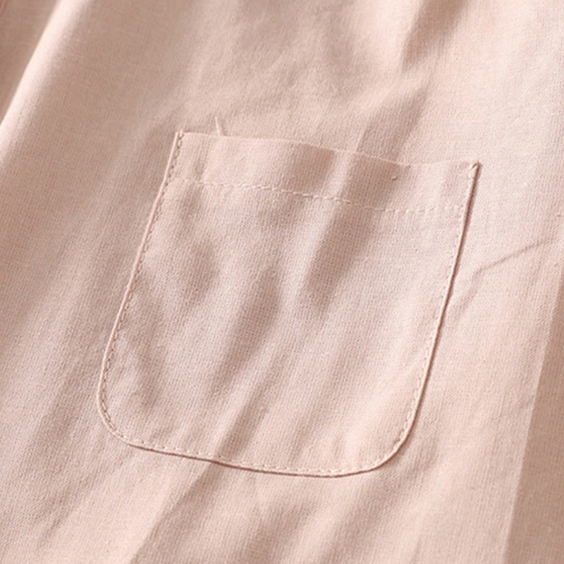 Camicia da donna in cotone e lino con maniche a sbuffo e stampa quotidiana di Buddha Stones e motivo a giglio - image 9