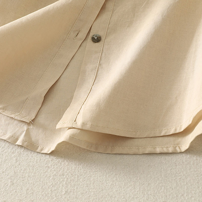 Camicia da donna in cotone e lino con maniche a sbuffo e stampa quotidiana di Buddha Stones e motivo a giglio - image 16