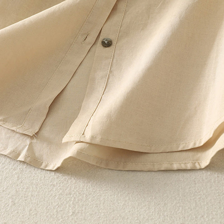 Camicia da donna in cotone e lino con maniche a sbuffo e stampa quotidiana di Buddha Stones e motivo a giglio - image 16
