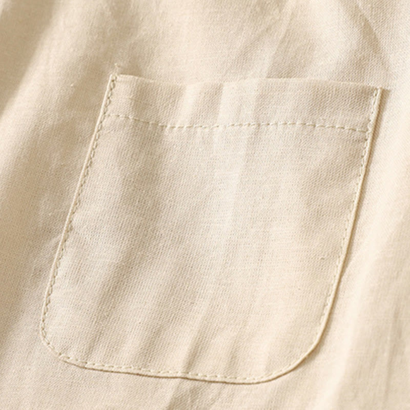 Camicia da donna in cotone e lino con maniche a sbuffo e stampa quotidiana di Buddha Stones e motivo a giglio - image 14