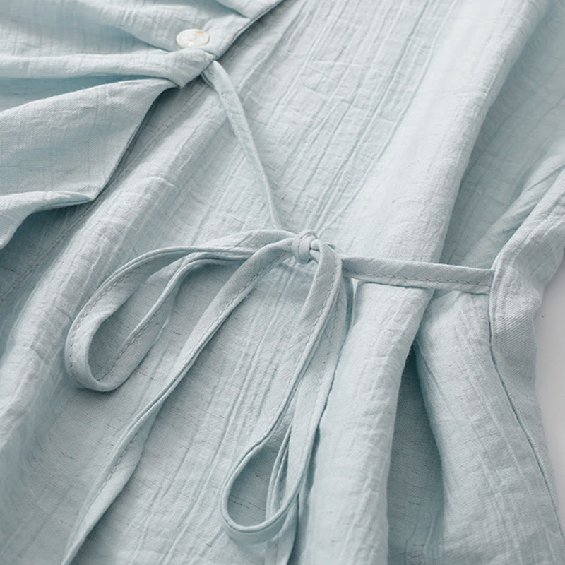 Camicia da donna in cotone a maniche corte con lacci asimmetrici e motivo Buddha Stones - image 3
