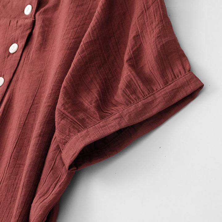 Camicia da donna in cotone a maniche corte con lacci asimmetrici e motivo Buddha Stones - image 22