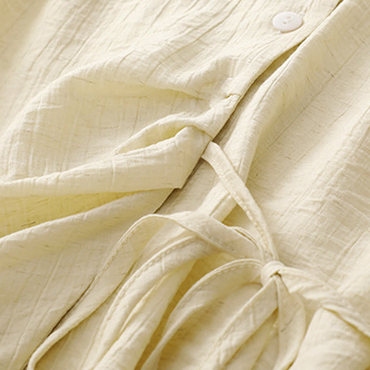 Camicia da donna in cotone a maniche corte con lacci asimmetrici e motivo Buddha Stones - image 12