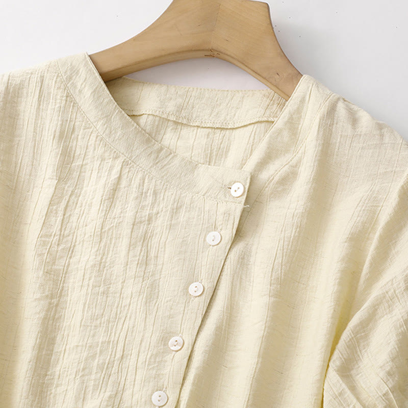Camicia da donna in cotone a maniche corte con lacci asimmetrici e motivo Buddha Stones - image 10