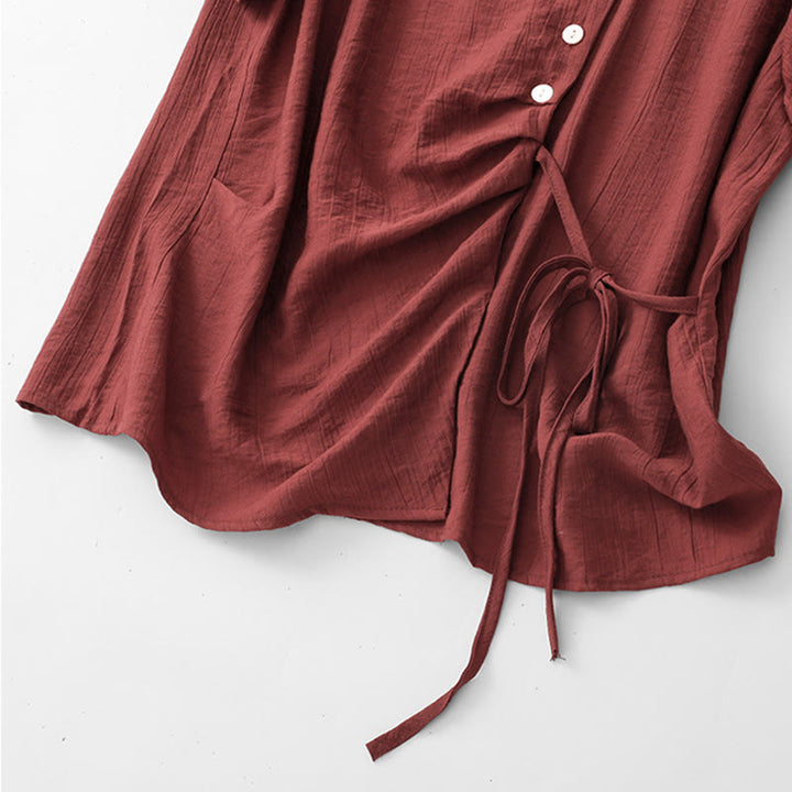Camicia da donna in cotone a maniche corte con lacci asimmetrici e motivo Buddha Stones - image 23