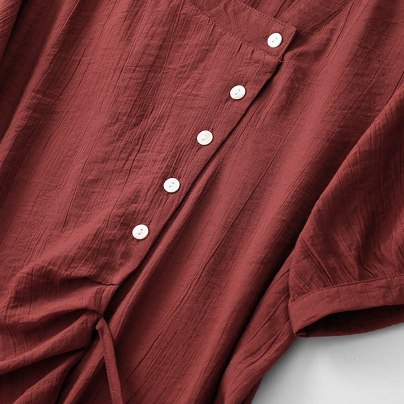 Camicia da donna in cotone a maniche corte con lacci asimmetrici e motivo Buddha Stones - image 20