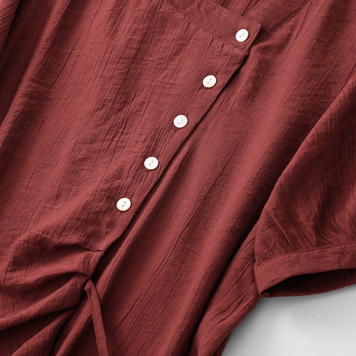 Camicia da donna in cotone a maniche corte con lacci asimmetrici e motivo Buddha Stones - image 20