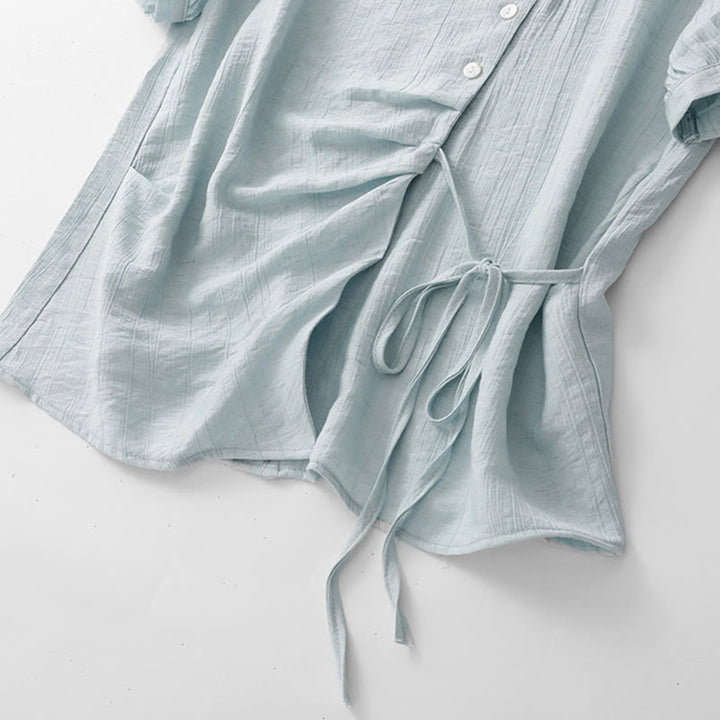 Camicia da donna in cotone a maniche corte con lacci asimmetrici e motivo Buddha Stones - image 7