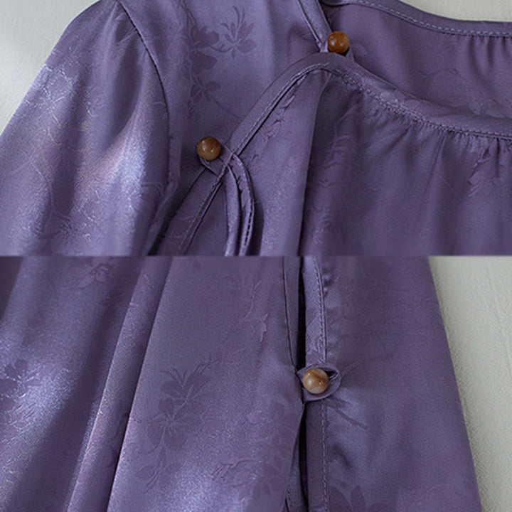 Camicia da donna con maniche a tre quarti, motivo floreale con spacchi, in jacquard tinta unita , Buddha Stones - image 8