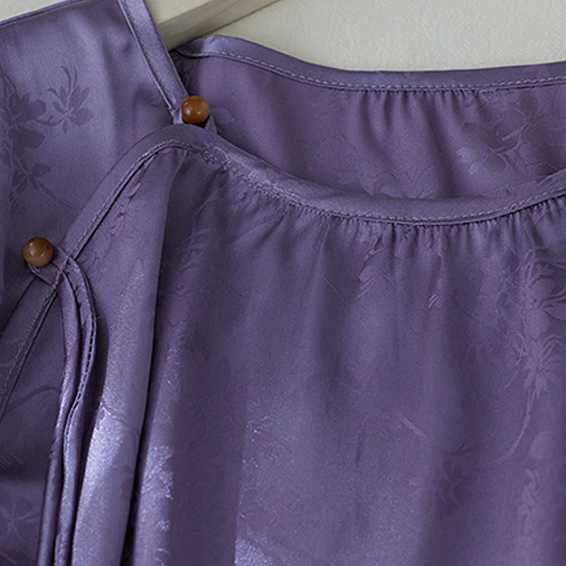 Camicia da donna con maniche a tre quarti, motivo floreale con spacchi, in jacquard tinta unita , Buddha Stones - image 3