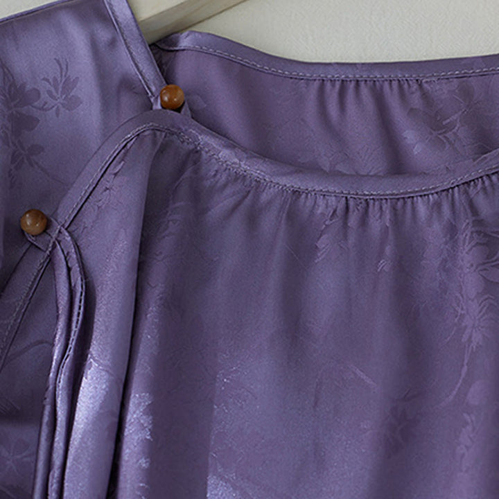 Camicia da donna con maniche a tre quarti, motivo floreale con spacchi, in jacquard tinta unita , Buddha Stones - image 3