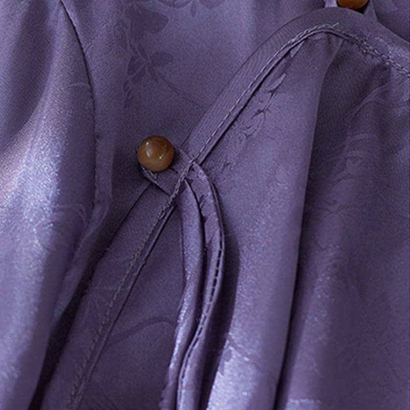 Camicia da donna con maniche a tre quarti, motivo floreale con spacchi, in jacquard tinta unita , Buddha Stones - image 4