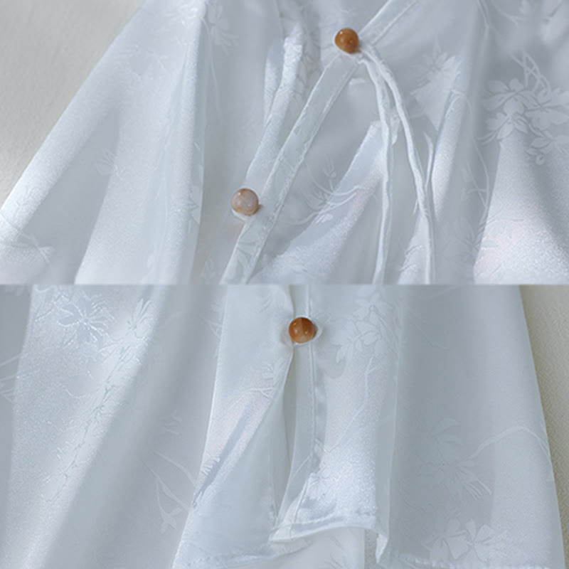 Camicia da donna con maniche a tre quarti, motivo floreale con spacchi, in jacquard tinta unita , Buddha Stones - image 14