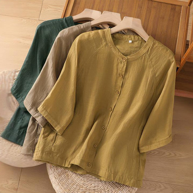 Camicia da donna in cotone e lino con maniche a tre quarti e tasche Buddha Stones Daily - image 28