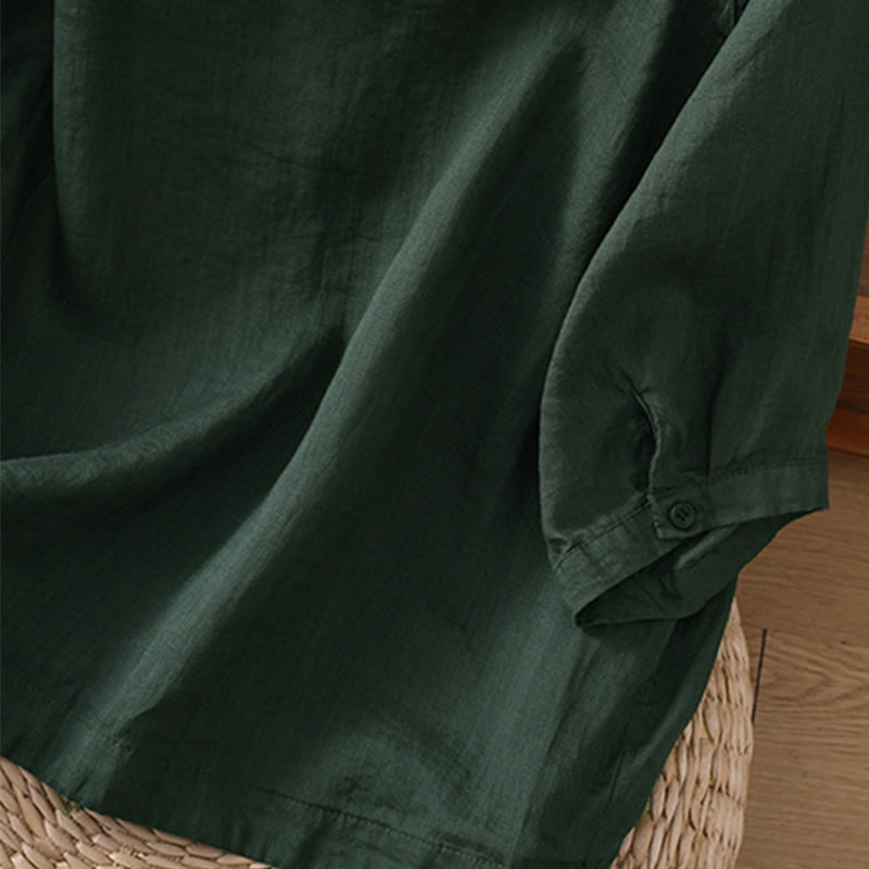 Camicia da donna in cotone e lino con maniche a tre quarti e tasche Buddha Stones Daily - image 27