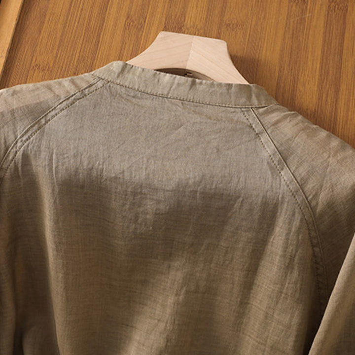 Camicia da donna in cotone e lino con maniche a tre quarti e tasche Buddha Stones Daily - image 4