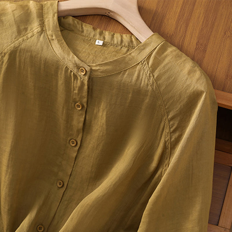 Camicia da donna in cotone e lino con maniche a tre quarti e tasche Buddha Stones Daily - image 13