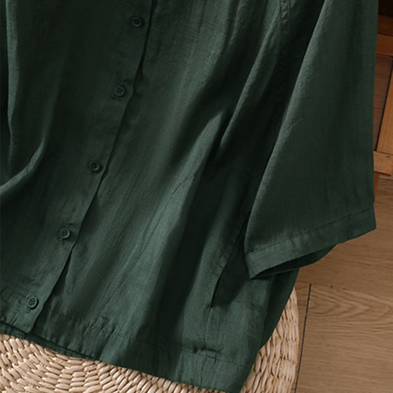 Camicia da donna in cotone e lino con maniche a tre quarti e tasche Buddha Stones Daily - image 25