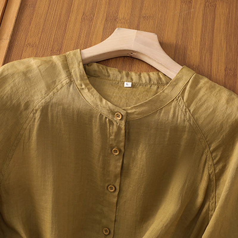 Camicia da donna in cotone e lino con maniche a tre quarti e tasche Buddha Stones Daily - image 12