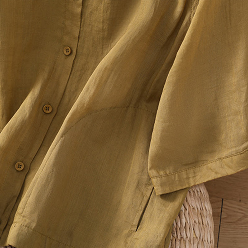 Camicia da donna in cotone e lino con maniche a tre quarti e tasche Buddha Stones Daily - image 16