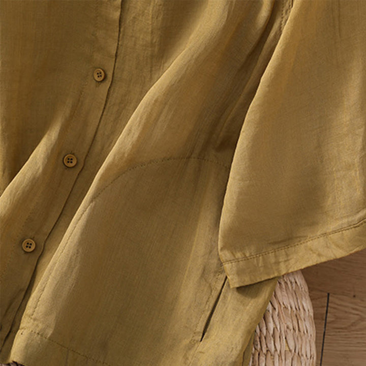 Camicia da donna in cotone e lino con maniche a tre quarti e tasche Buddha Stones Daily - image 16