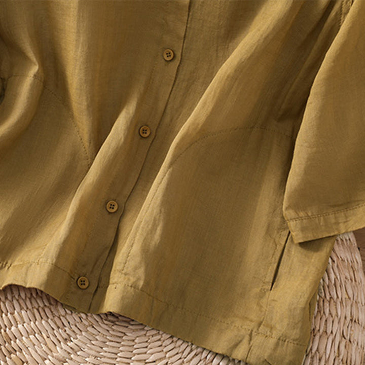 Camicia da donna in cotone e lino con maniche a tre quarti e tasche Buddha Stones Daily - image 18