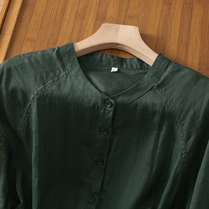 Camicia da donna in cotone e lino con maniche a tre quarti e tasche Buddha Stones Daily - image 22