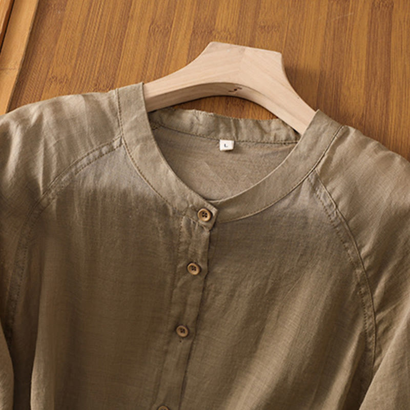 Camicia da donna in cotone e lino con maniche a tre quarti e tasche Buddha Stones Daily - image 3