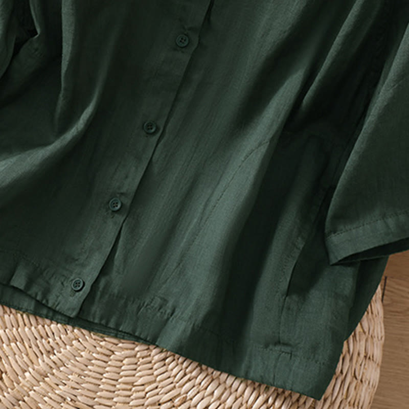 Camicia da donna in cotone e lino con maniche a tre quarti e tasche Buddha Stones Daily - image 24