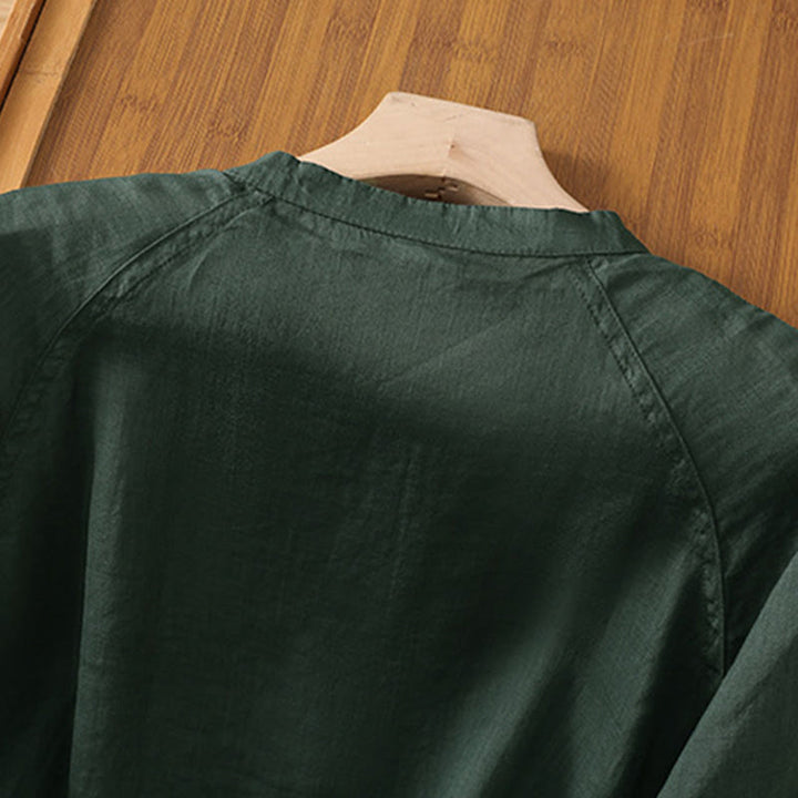 Camicia da donna in cotone e lino con maniche a tre quarti e tasche Buddha Stones Daily - image 23