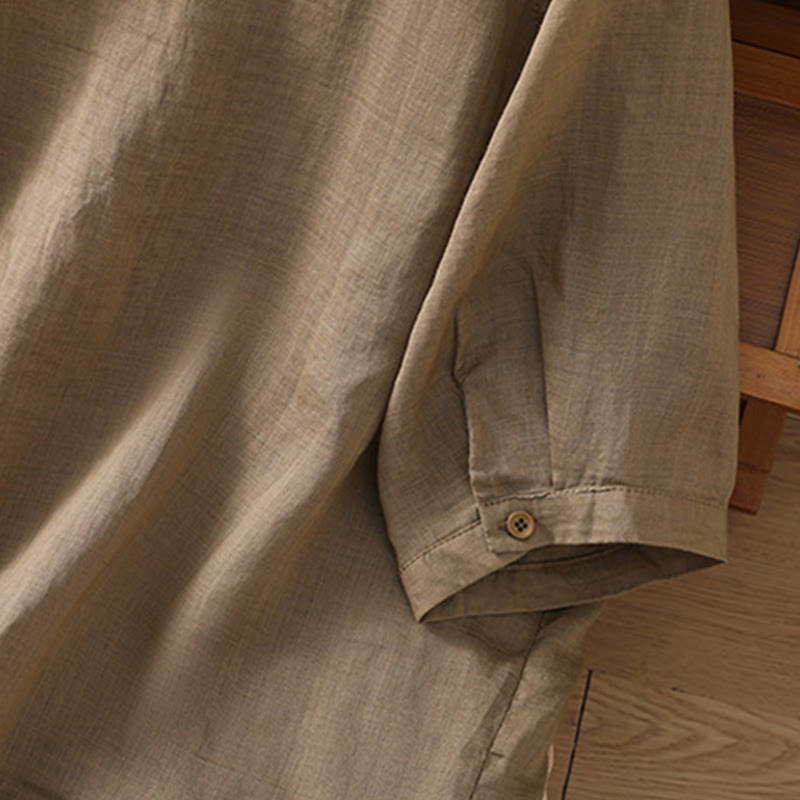 Camicia da donna in cotone e lino con maniche a tre quarti e tasche Buddha Stones Daily - image 6
