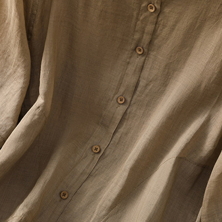Camicia da donna in cotone e lino con maniche a tre quarti e tasche Buddha Stones Daily - image 5