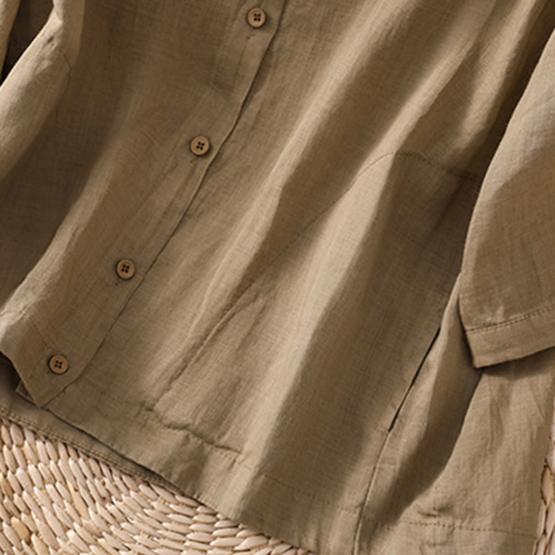 Camicia da donna in cotone e lino con maniche a tre quarti e tasche Buddha Stones Daily - image 7