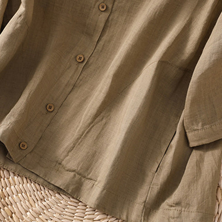 Camicia da donna in cotone e lino con maniche a tre quarti e tasche Buddha Stones Daily - image 7