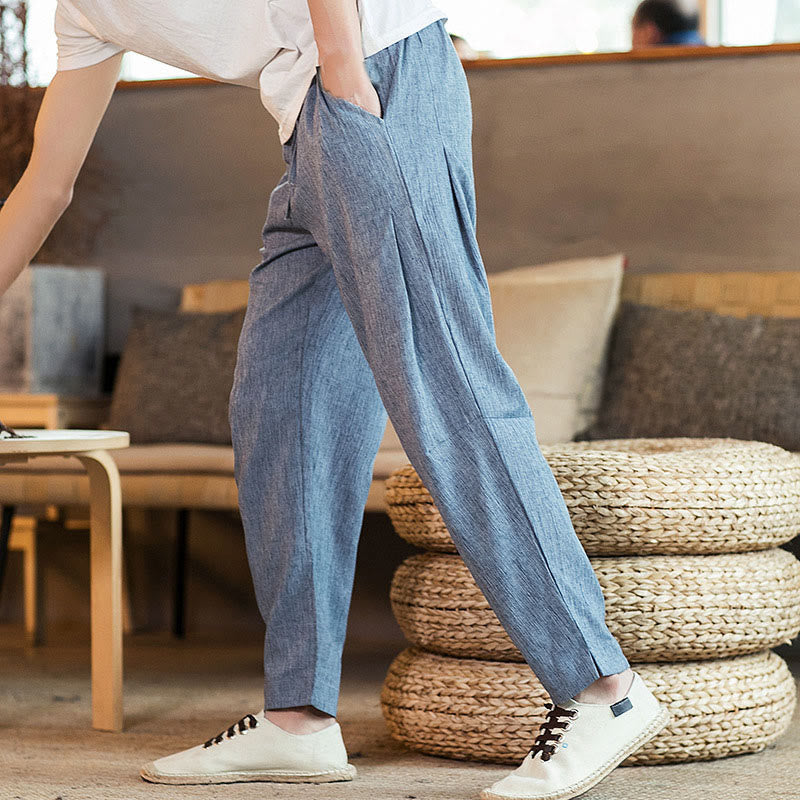 Pantaloni da uomo affusolati in lino tinta unita con coulisse e tasche Buddha Stones - image 31