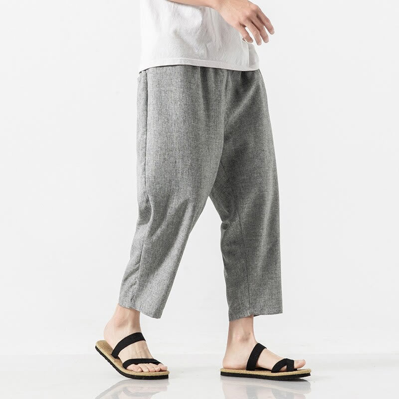 Pantaloni da uomo in cotone e lino con tasche, lunghezza 7-8, Buddha Stones Summer Plain - image 26